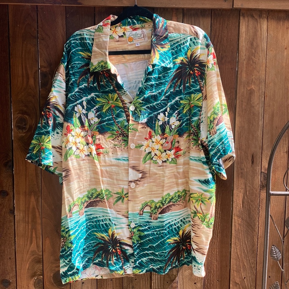 Vintage Lucky Beach Tropical Hawaiian Shirt XL